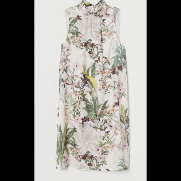 H&M Sleeveless Satin Bird and Floral Print Dress - Picture 3 of 8